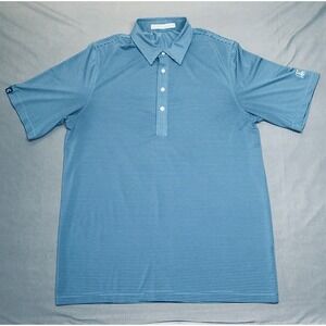 Criquet Polo Shirt Large Blue Striped Golf Casual Mens Short Sleeve